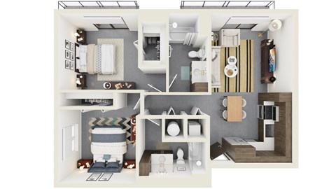 3d rendering of B2 Floor Plan at Hollywood Heights on the Boulevard Luxury apartments in Hollywood, FL